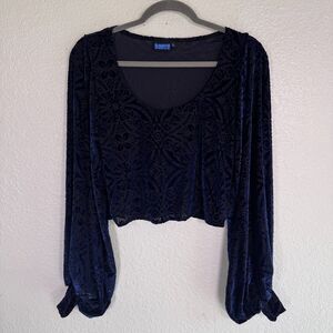 Elhoffer Top Womens Large Tabitha Blouse Floral Burnout Boho Whimsigoth Blue L